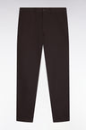 Pantalon chino sans plis en piqué de coton stretch marron coupe regular