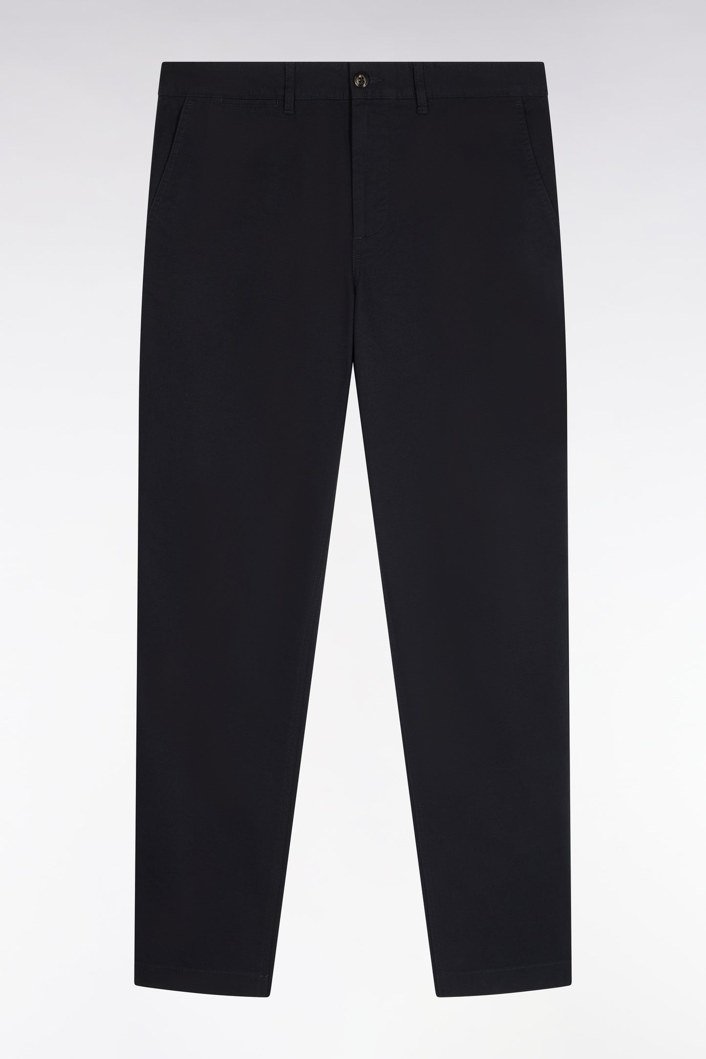 Pantalon chino sans plis en piqué de coton stretch noir coupe regular