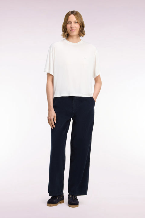 Pantalon en velours côtelé marine coupe droite - Image 2