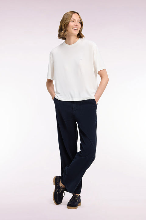 Pantalon en velours côtelé marine coupe droite - Image 1