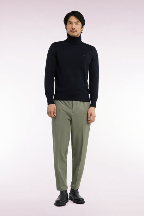 Pantalon à taille élastiquée en nylon stretch technique vert olive coupe Modern - Image 3
