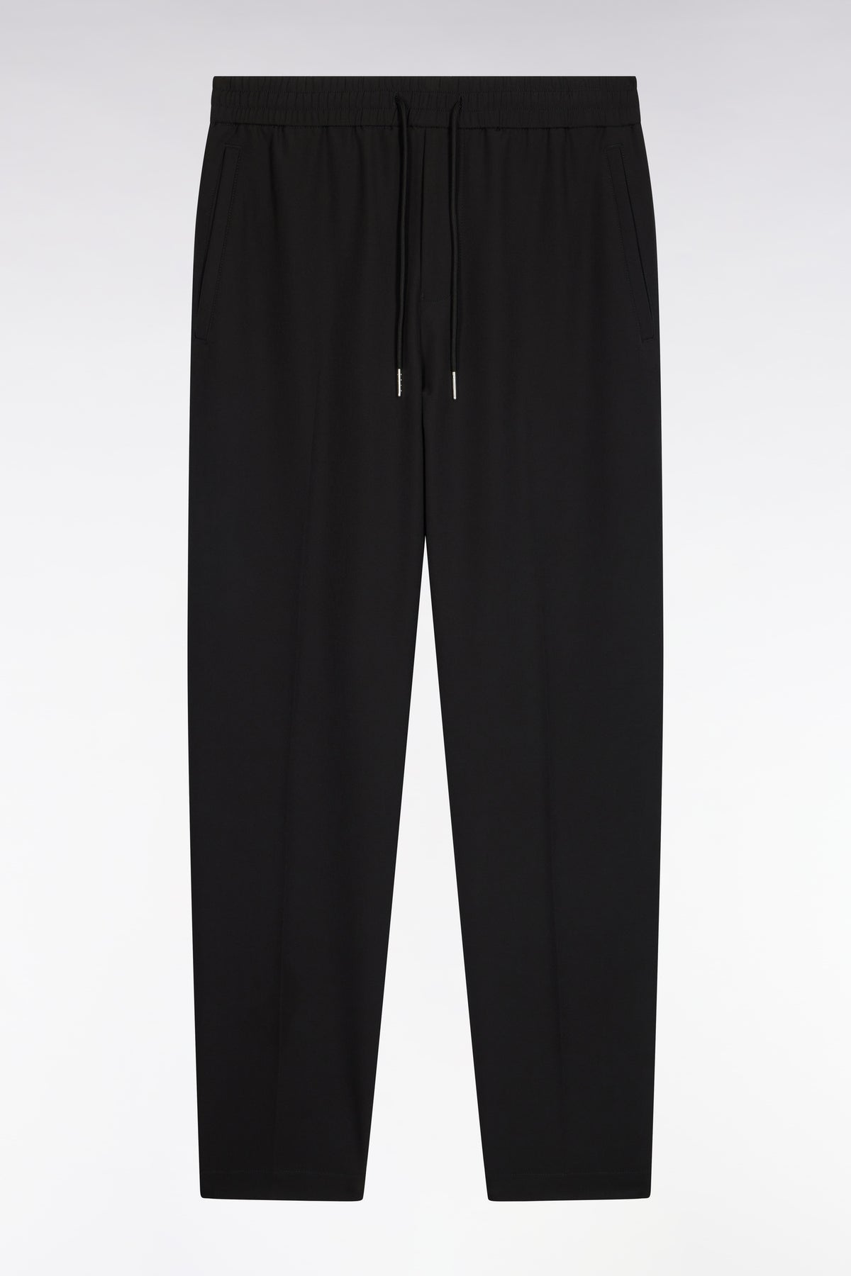 Trousers with elasticated waist in black technical stretch nylon Modern fit