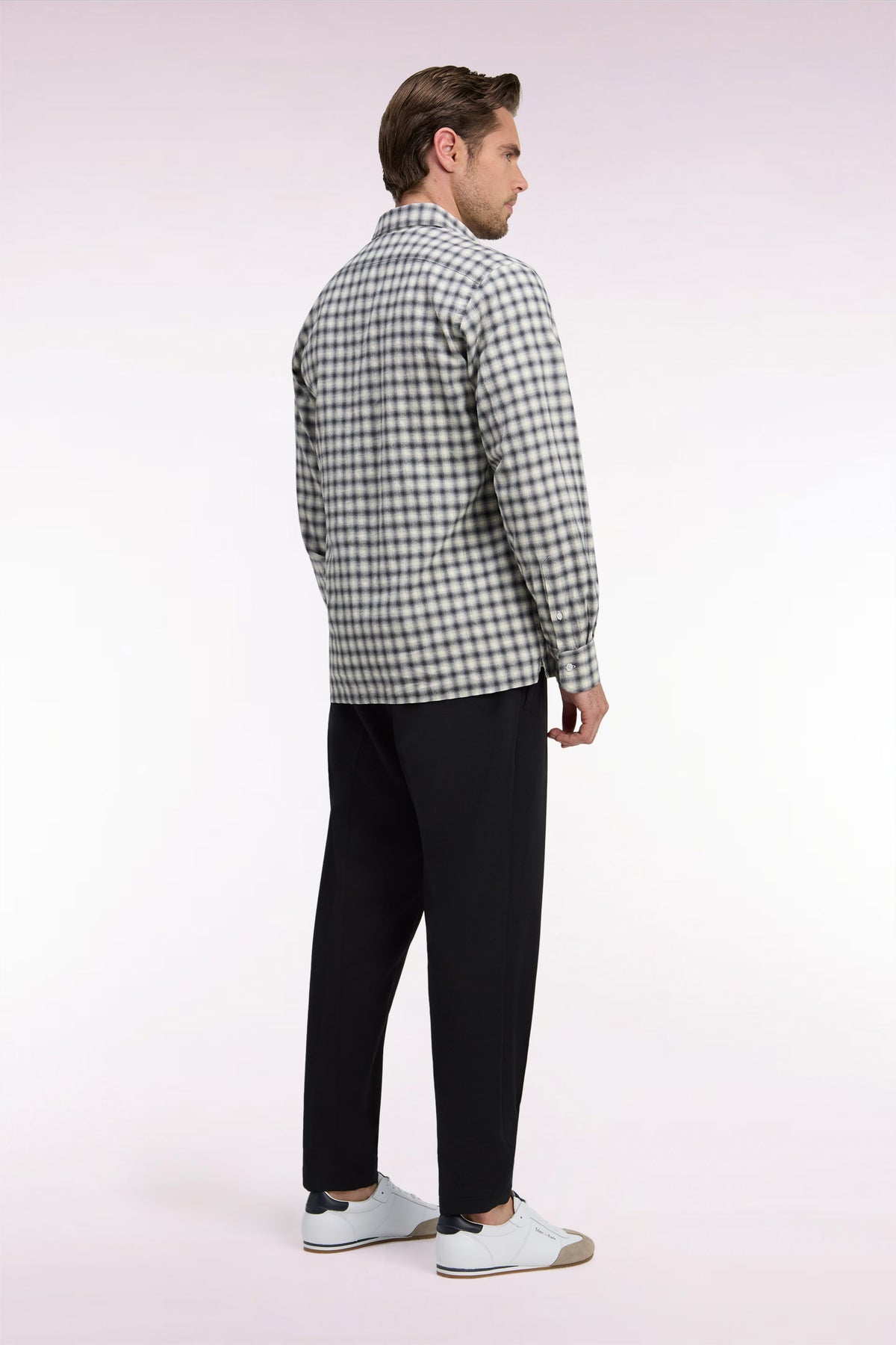 Trousers with elasticated waist in black technical stretch nylon Modern fit