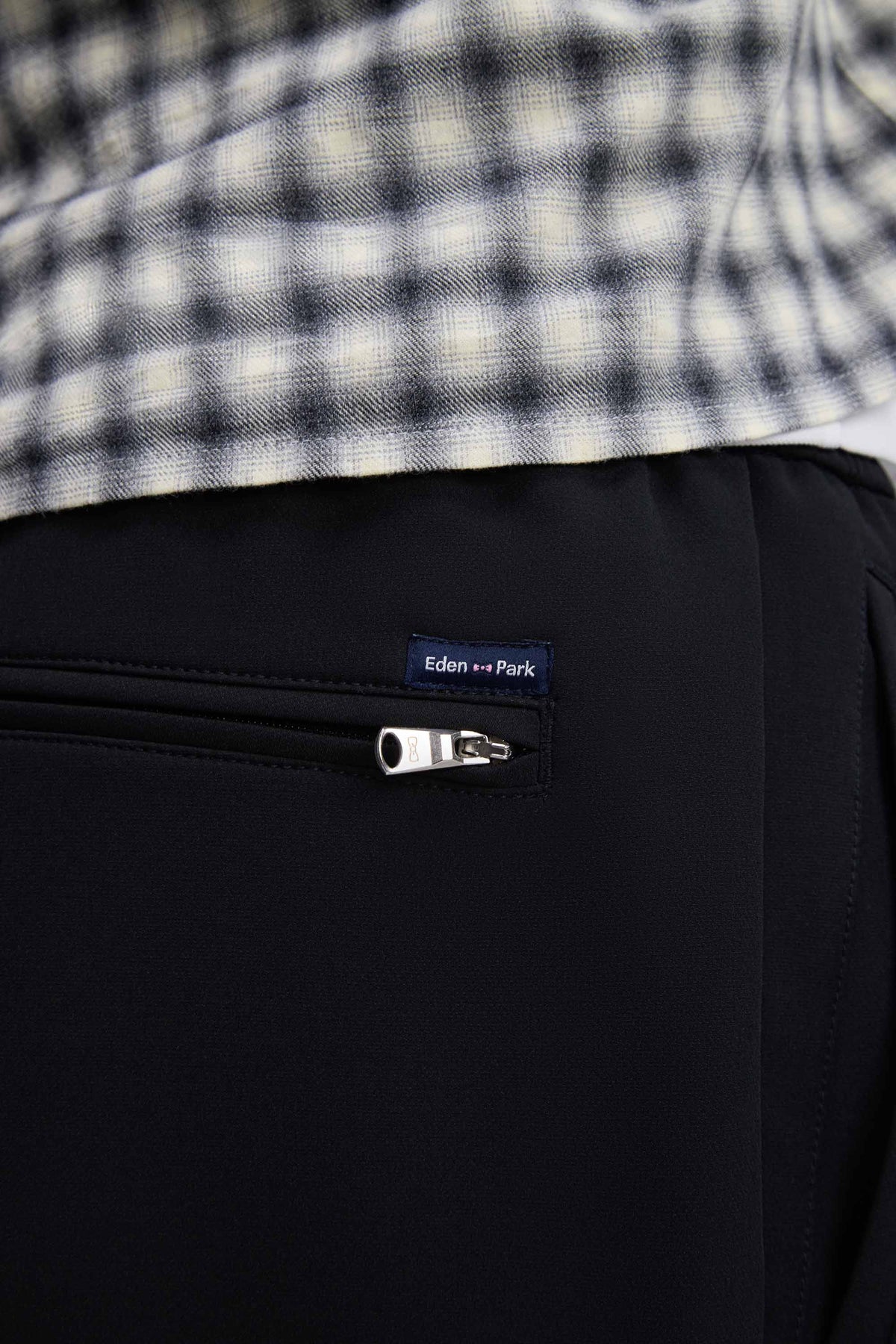 Trousers with elasticated waist in black technical stretch nylon Modern fit