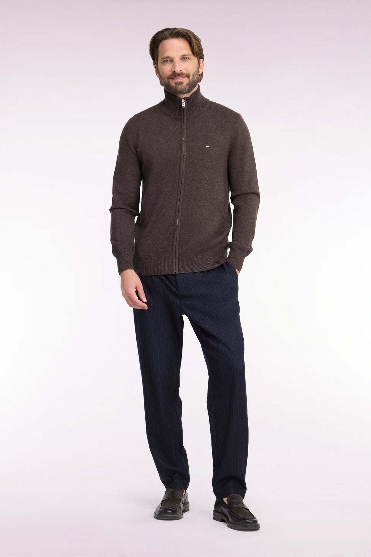 Navy striped flannel-style elasticated waist pants