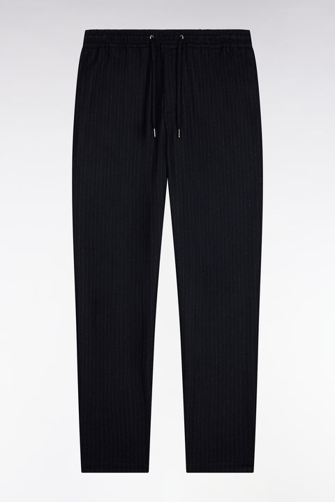 Navy striped flannel-style elasticated waist pants - Image 2