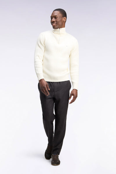Pantalon à taille élastiquée en feutre léger marron coupe Modern