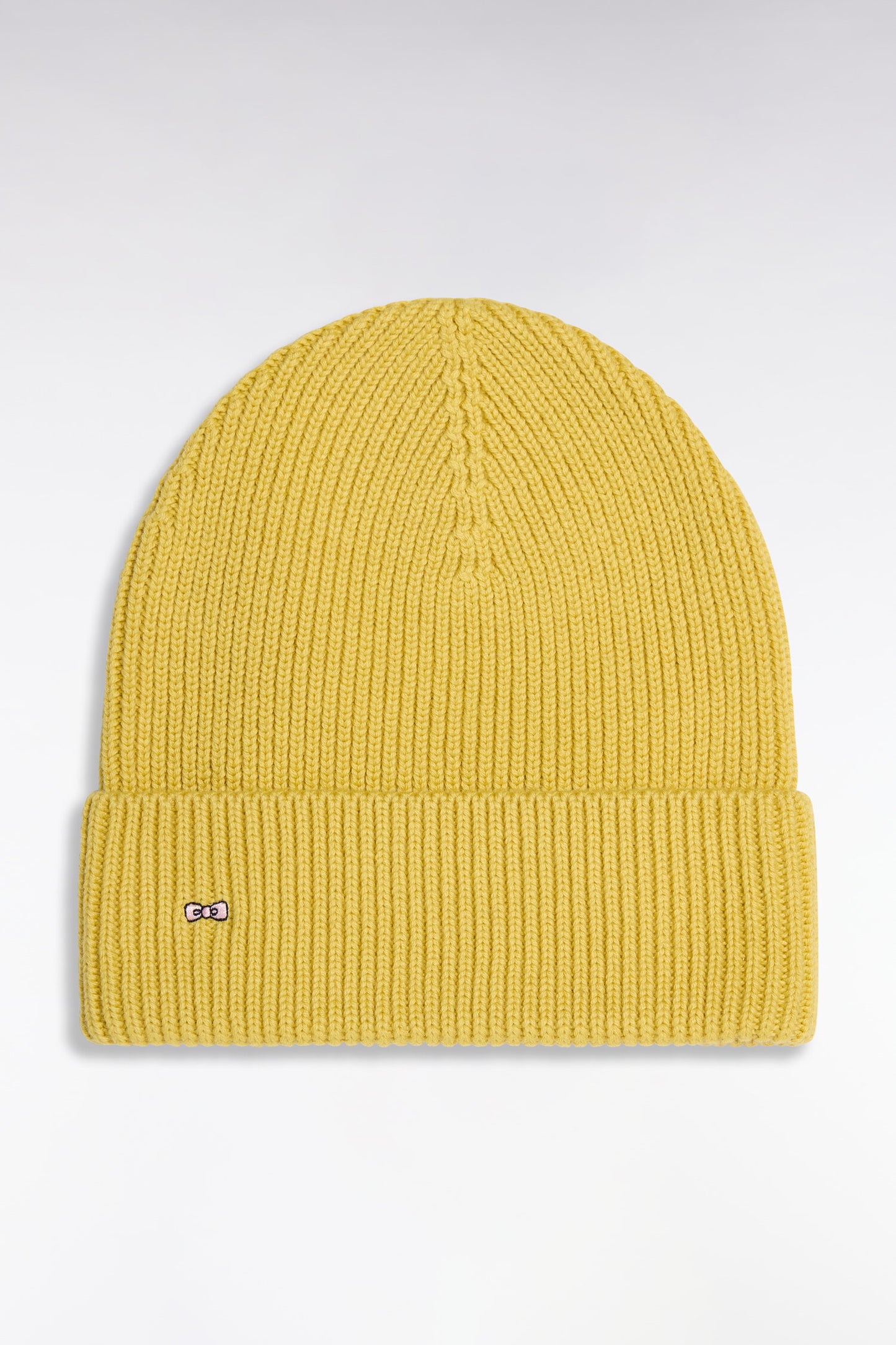 Bonnet côtelé en laine et coton jaune