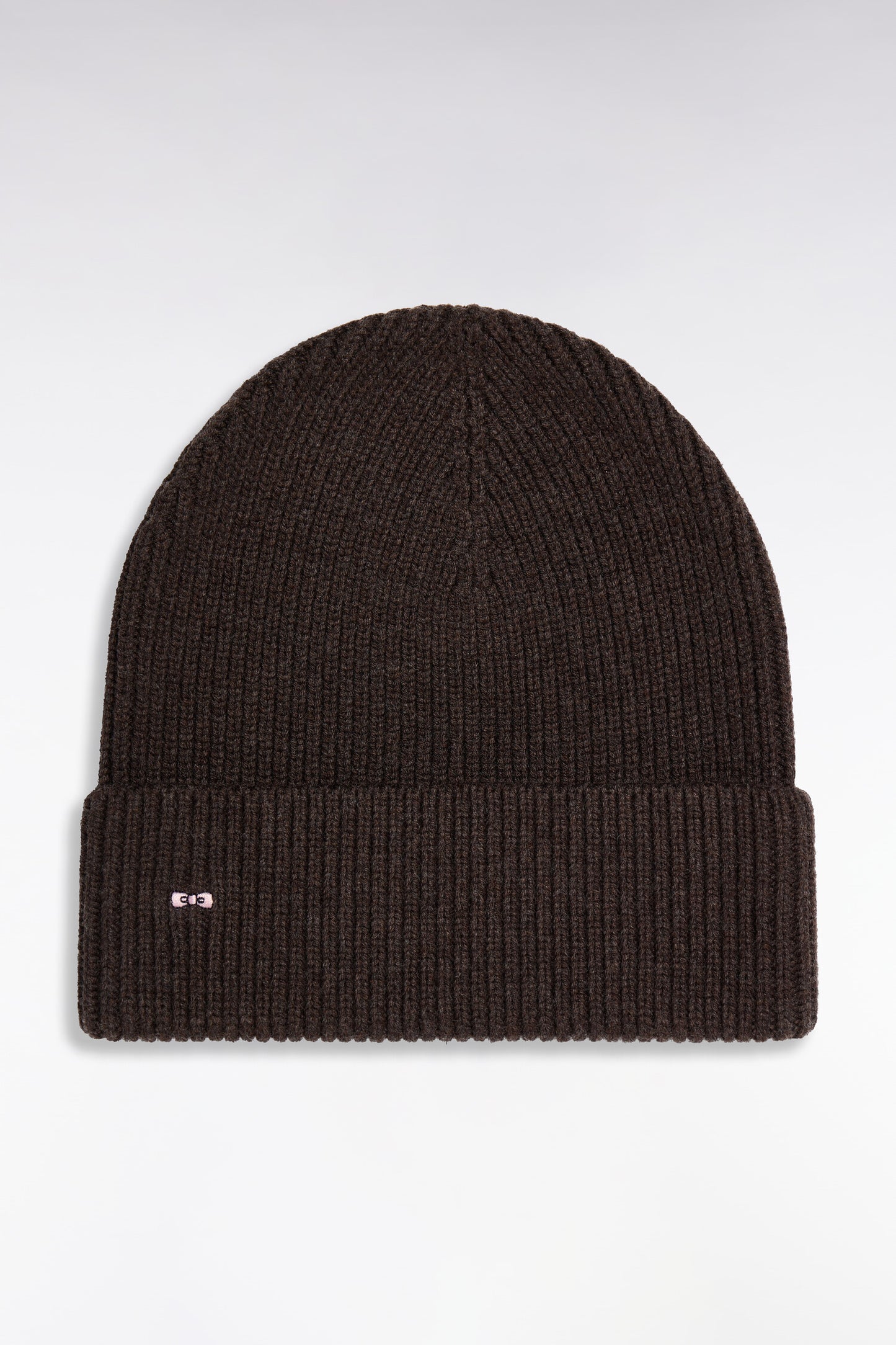 Bonnet côtelé en laine et coton marron