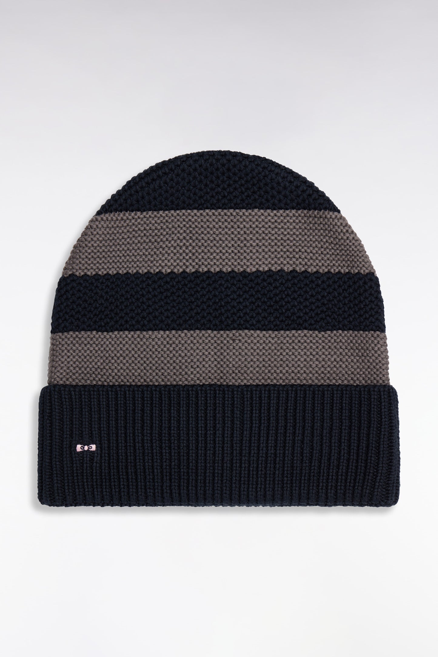 Bonnet en coton rayé gris et marine