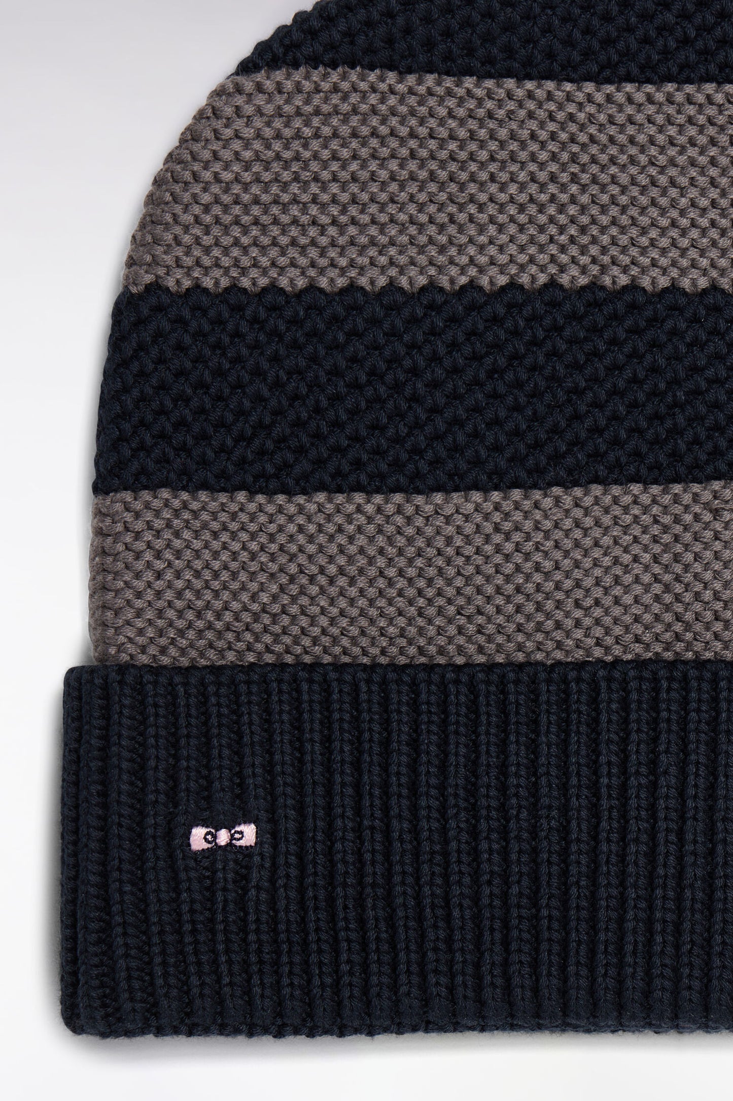 Bonnet en coton rayé gris et marine