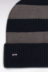 Bonnet en coton rayé gris et marine