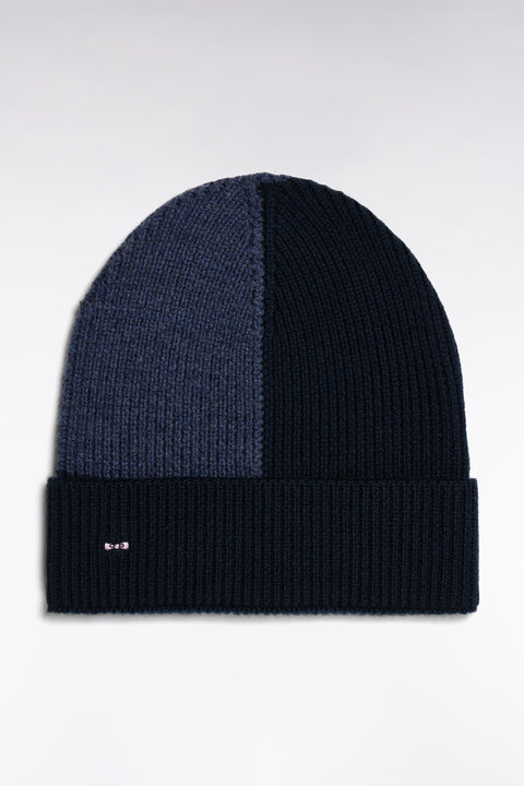 Bonnet en laine côtelée tricolore bleu - Image 1