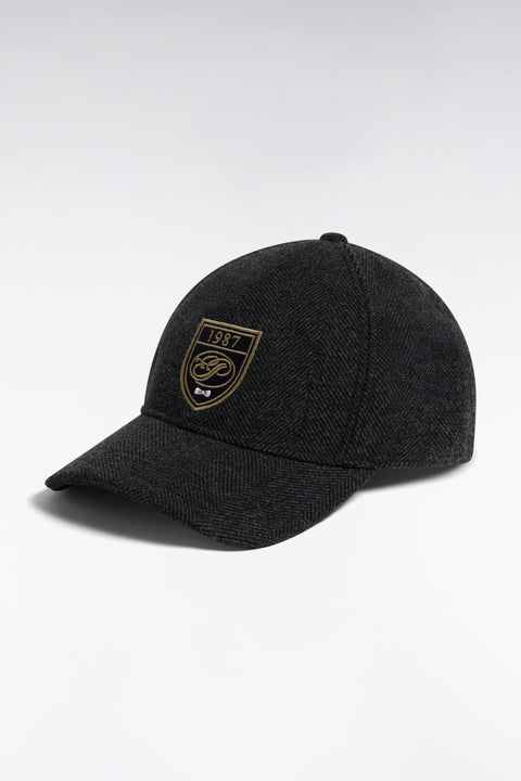 Casquette en drap de laine à chevrons anthracite patch écusson - Image 1