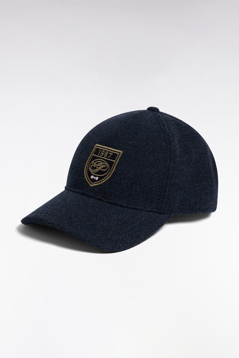 Casquette en drap de laine à chevrons grise patch écusson - Image 1