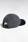 Dual-material cap in gray striped wool cloth EP patch