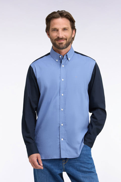 Chemise bicolore en coton oxford ciel patch dos coupe droite - Image 3