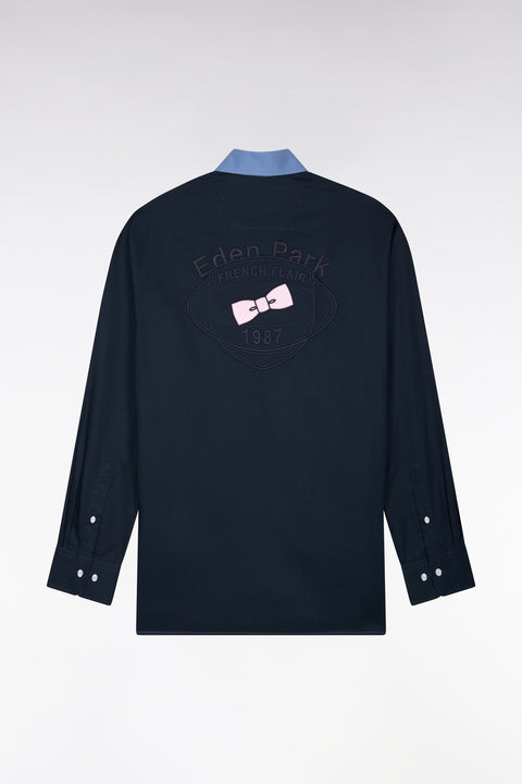 Chemise bicolore en coton oxford ciel patch dos coupe droite - Image 2