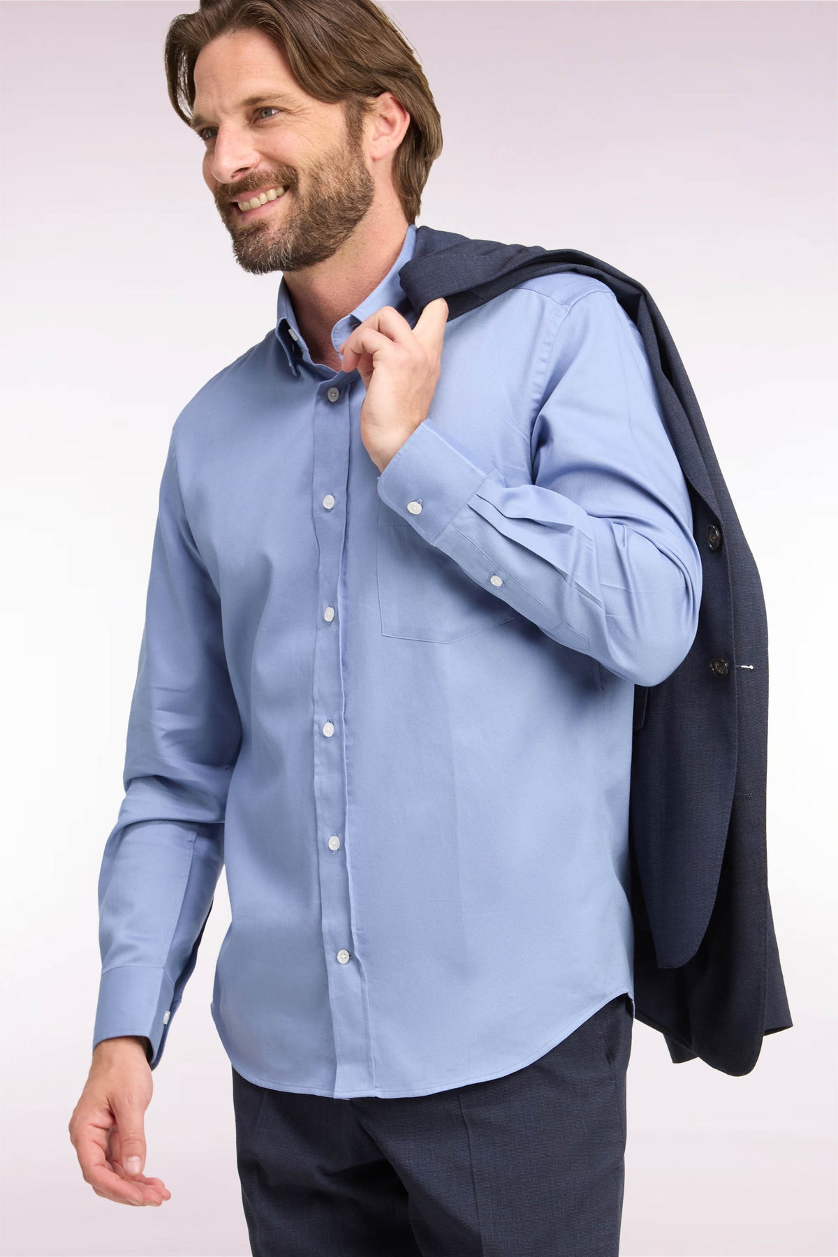 Chemise en piqué de coton ciel coupe droite