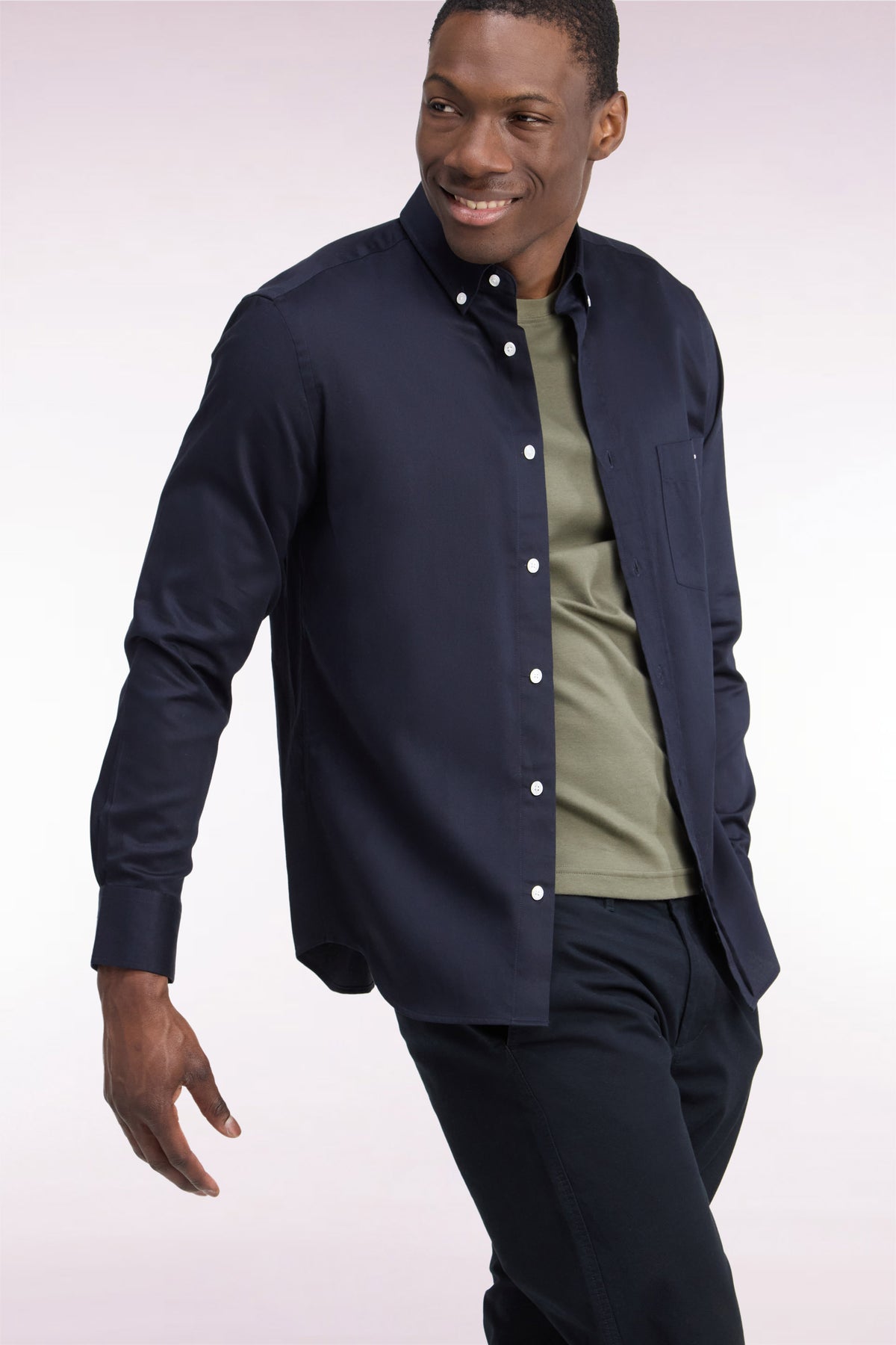 Chemise en piqué de coton marine coupe droite