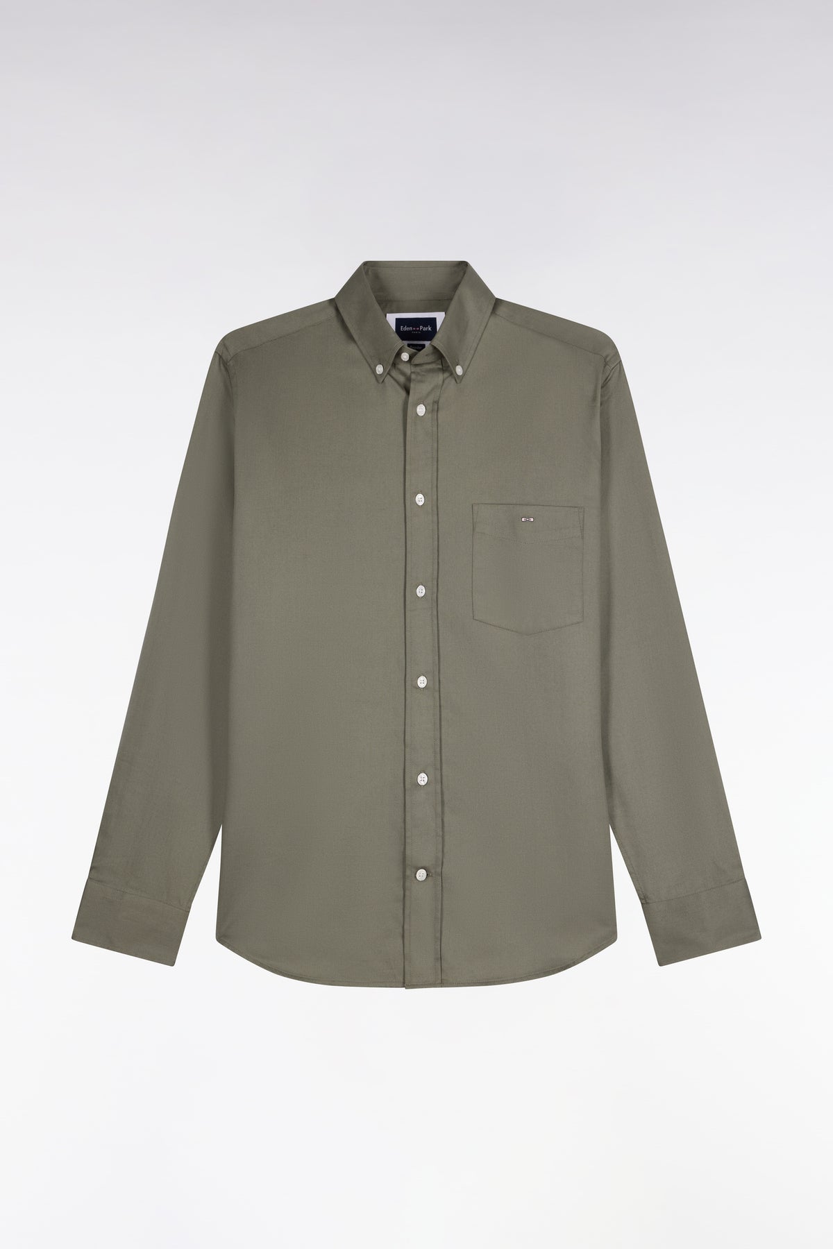 Chemise en piqué de coton vert olive coupe droite