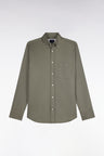 Chemise en piqué de coton vert olive coupe droite