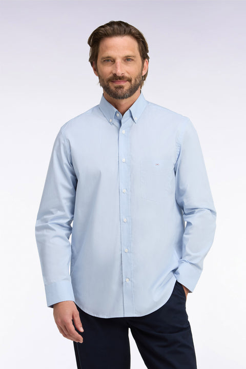 Sky cotton shirt with micro-pattern details, straight cut - Image 3