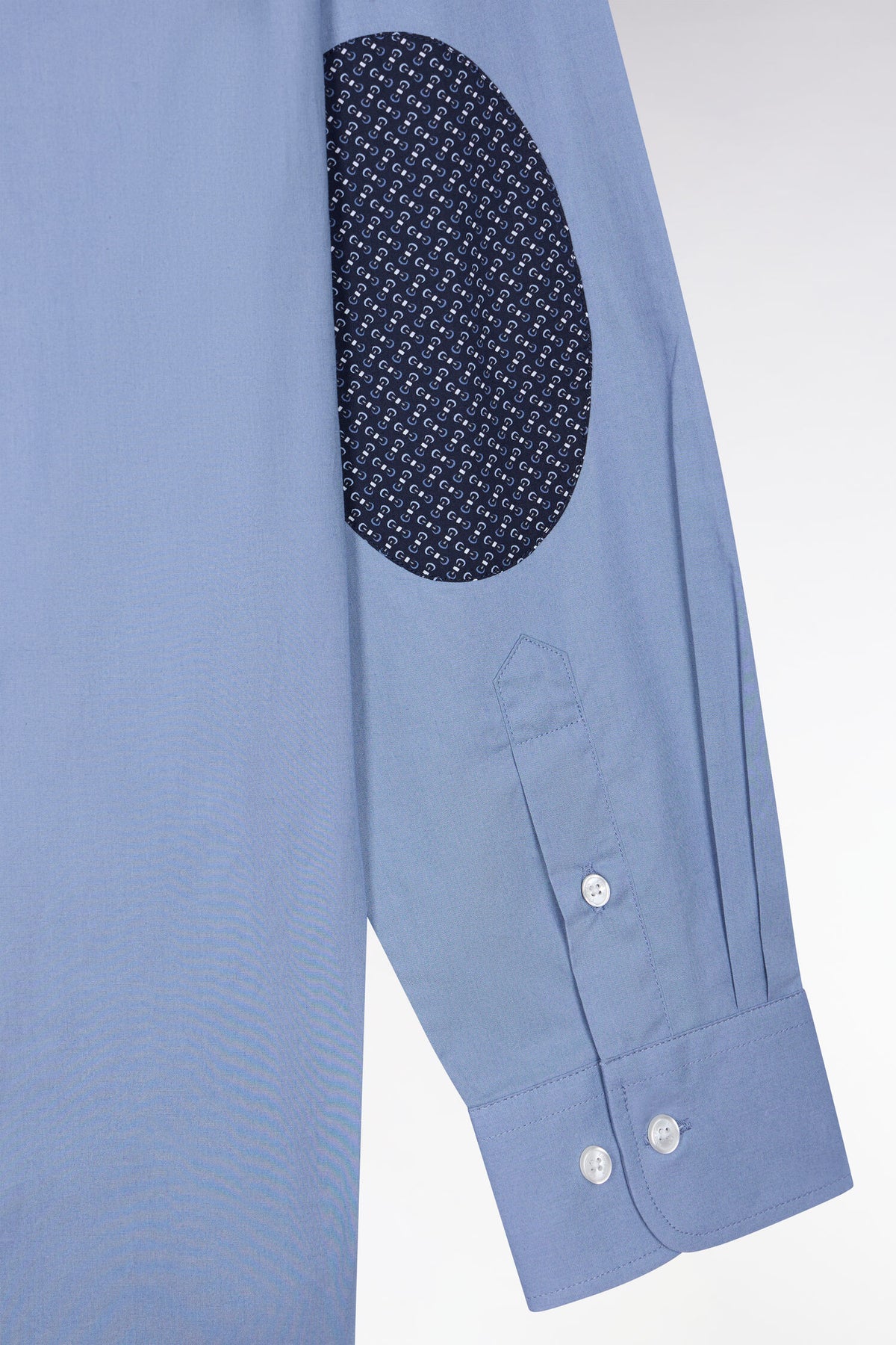 Chemise en coton bleu à détails micromotifs coupe droite