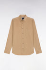 Chemise en coton côtelé beige coupe droite