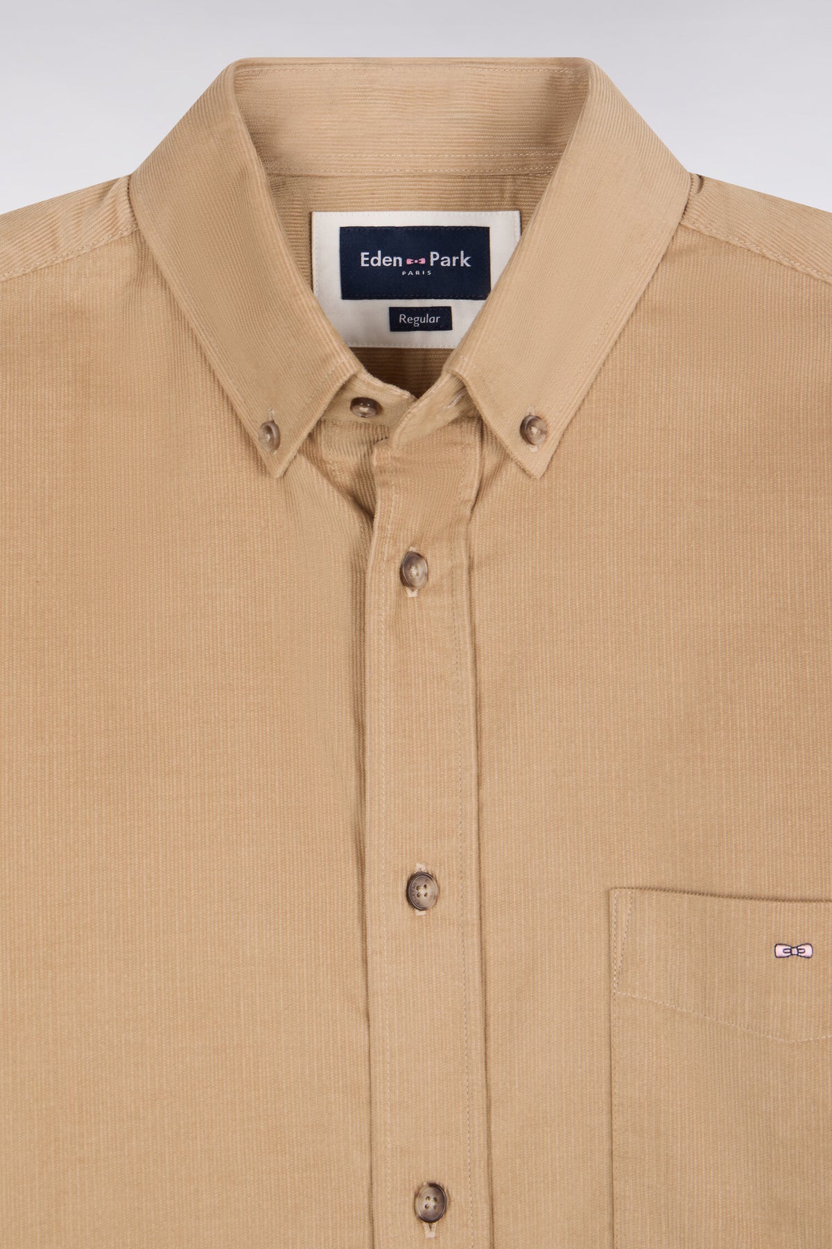 Beige ribbed cotton straight cut shirt