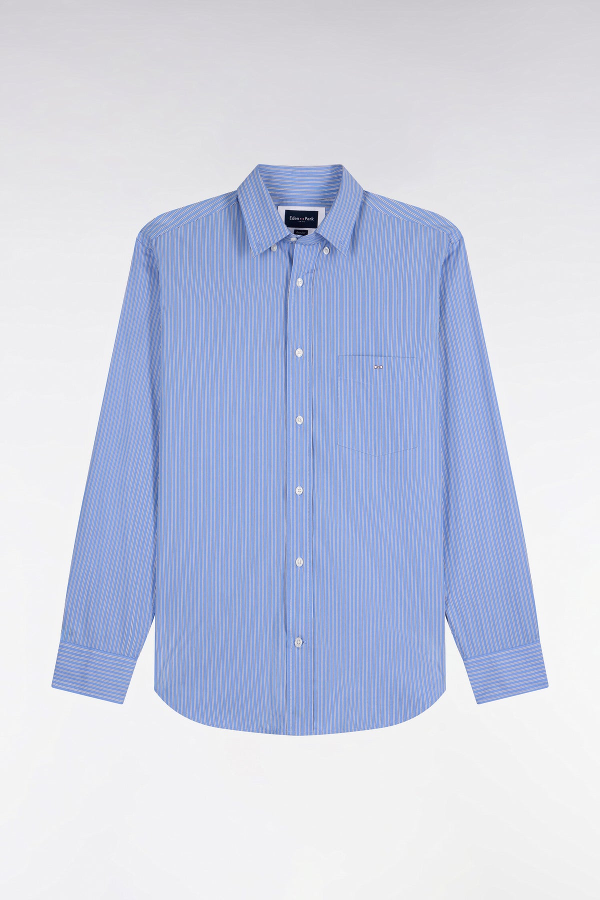 Chemise en coton rayé ciel coupe droite