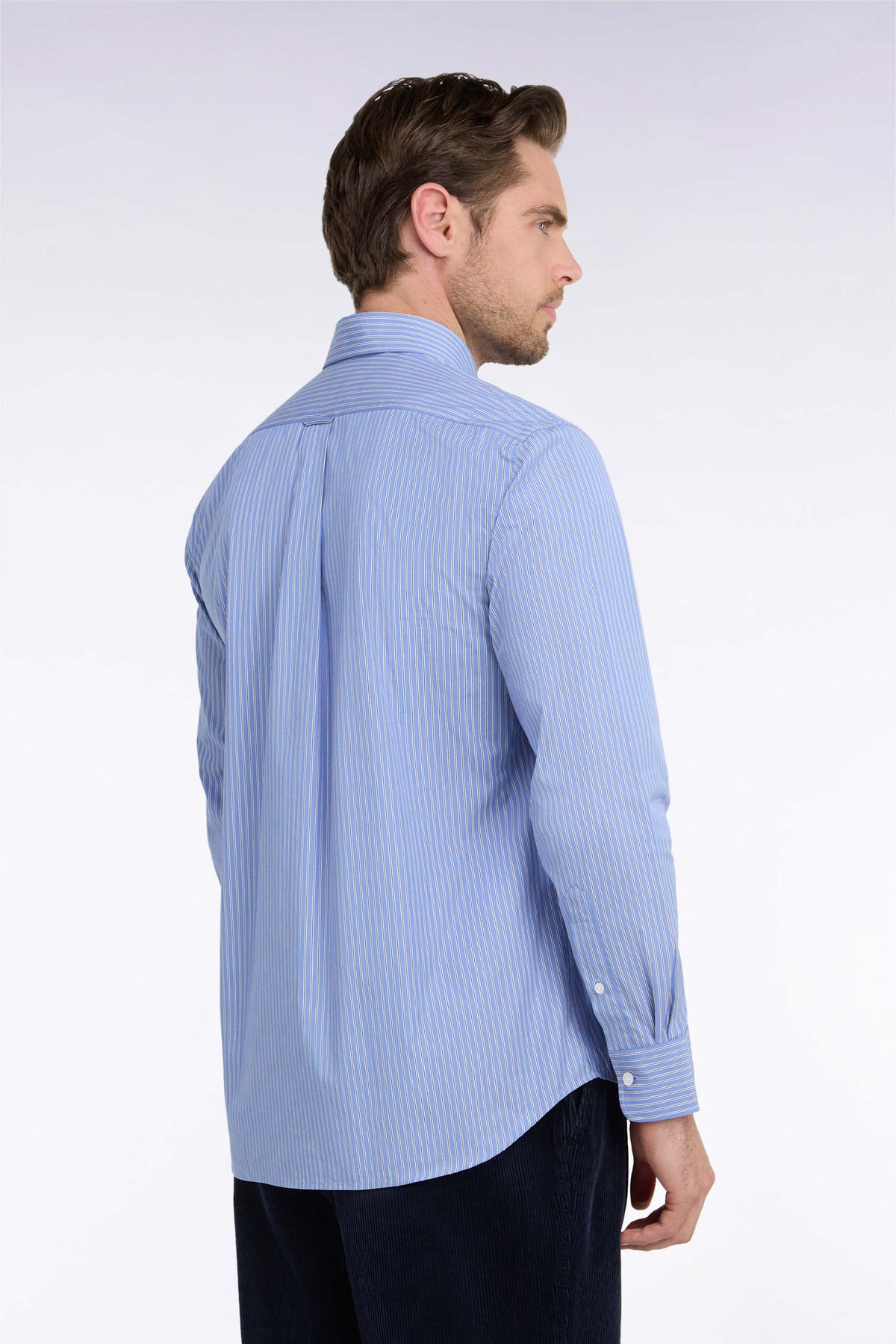 Chemise en coton rayé ciel coupe droite