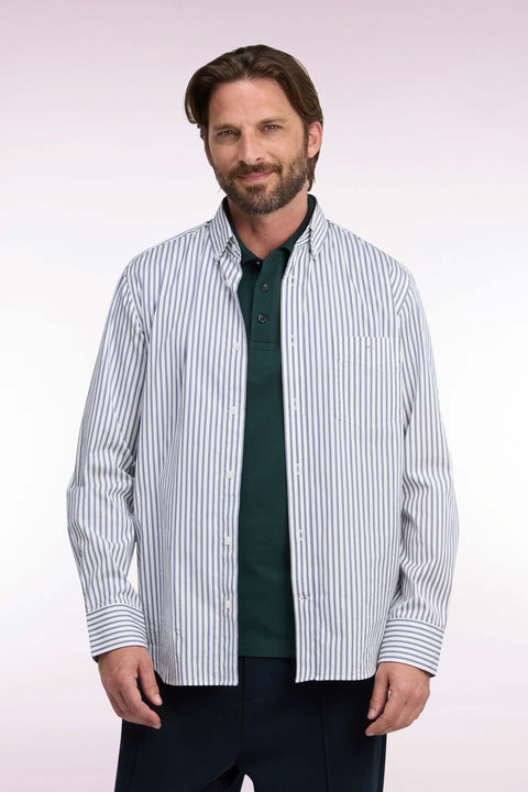 Chemise à rayures en coton marine et blanc coupe droite - Image 3