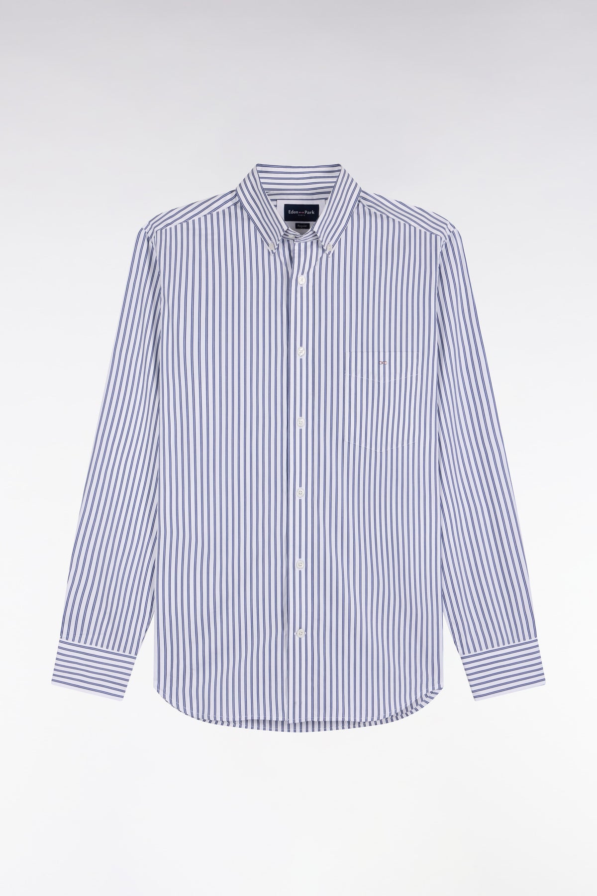 Chemise à rayures en coton marine et blanc coupe droite