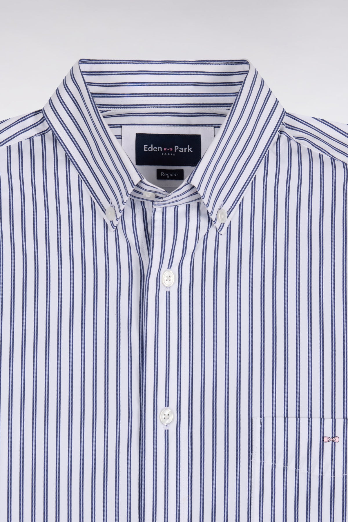 Chemise à rayures en coton marine et blanc coupe droite