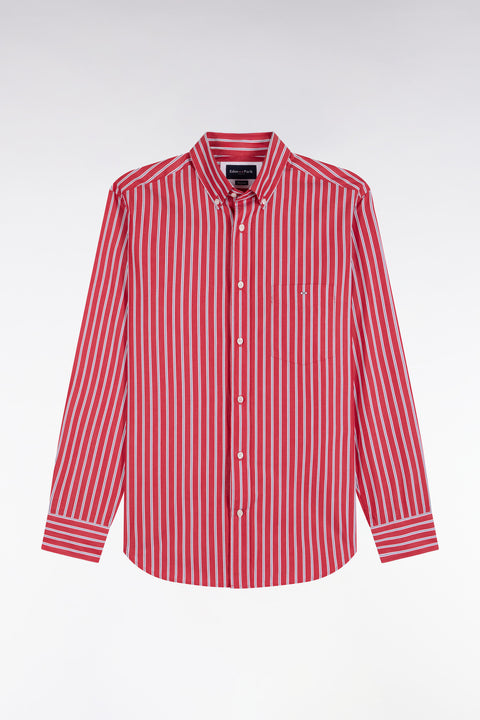Chemise en coton rouge à rayures écrues coupe droite - Image 2