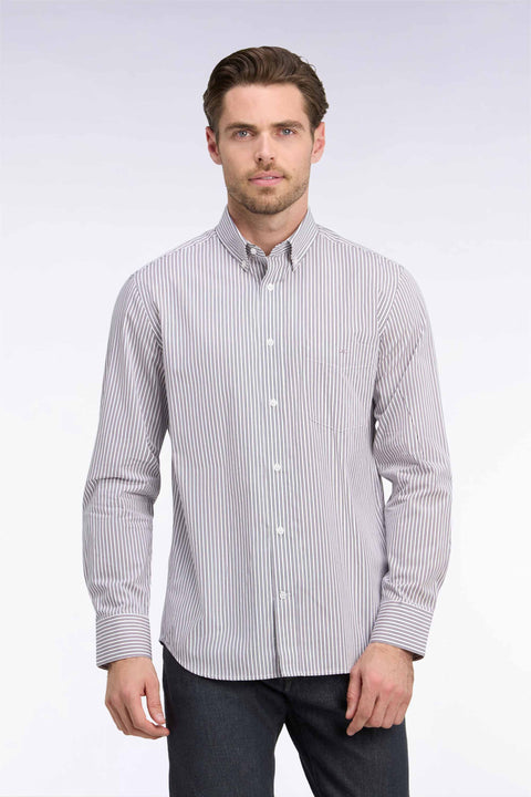 Chemise en coton à rayures marine et rose coupe droite - Image 3