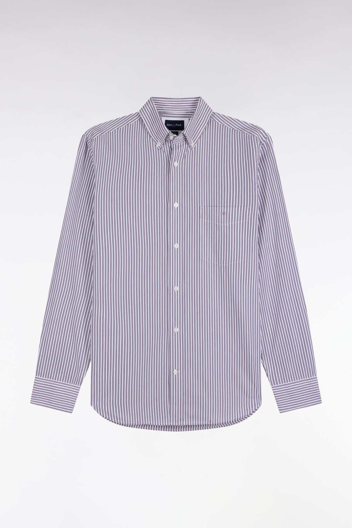 Straight-cut navy and pink striped cotton shirt