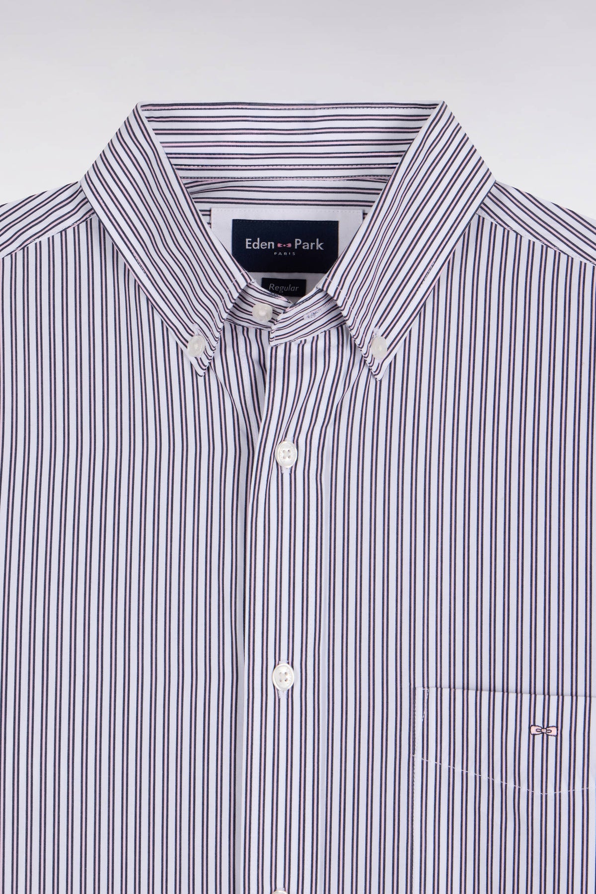 Straight-cut navy and pink striped cotton shirt
