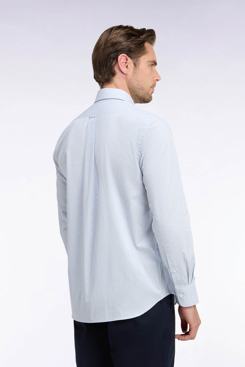 Chemise en coton blanc à fines rayures ciel coupe droite - Image 2