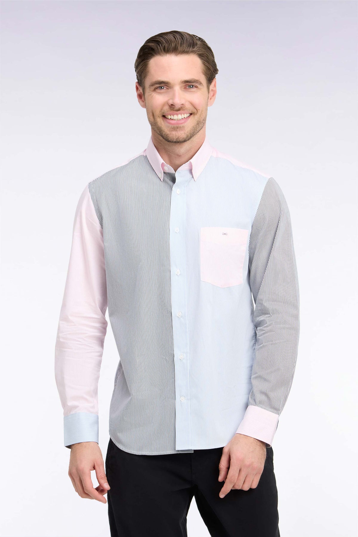 Chemise rayée en coton tricolore coupe droite