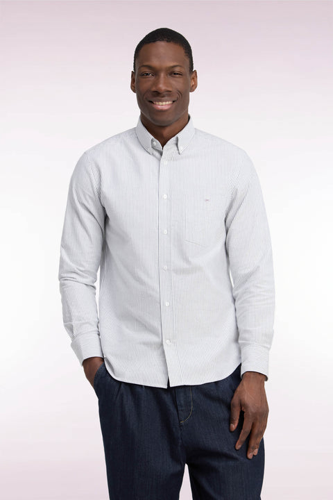 Chemise en coton à rayures bâtons marine coupe droite - Image 3