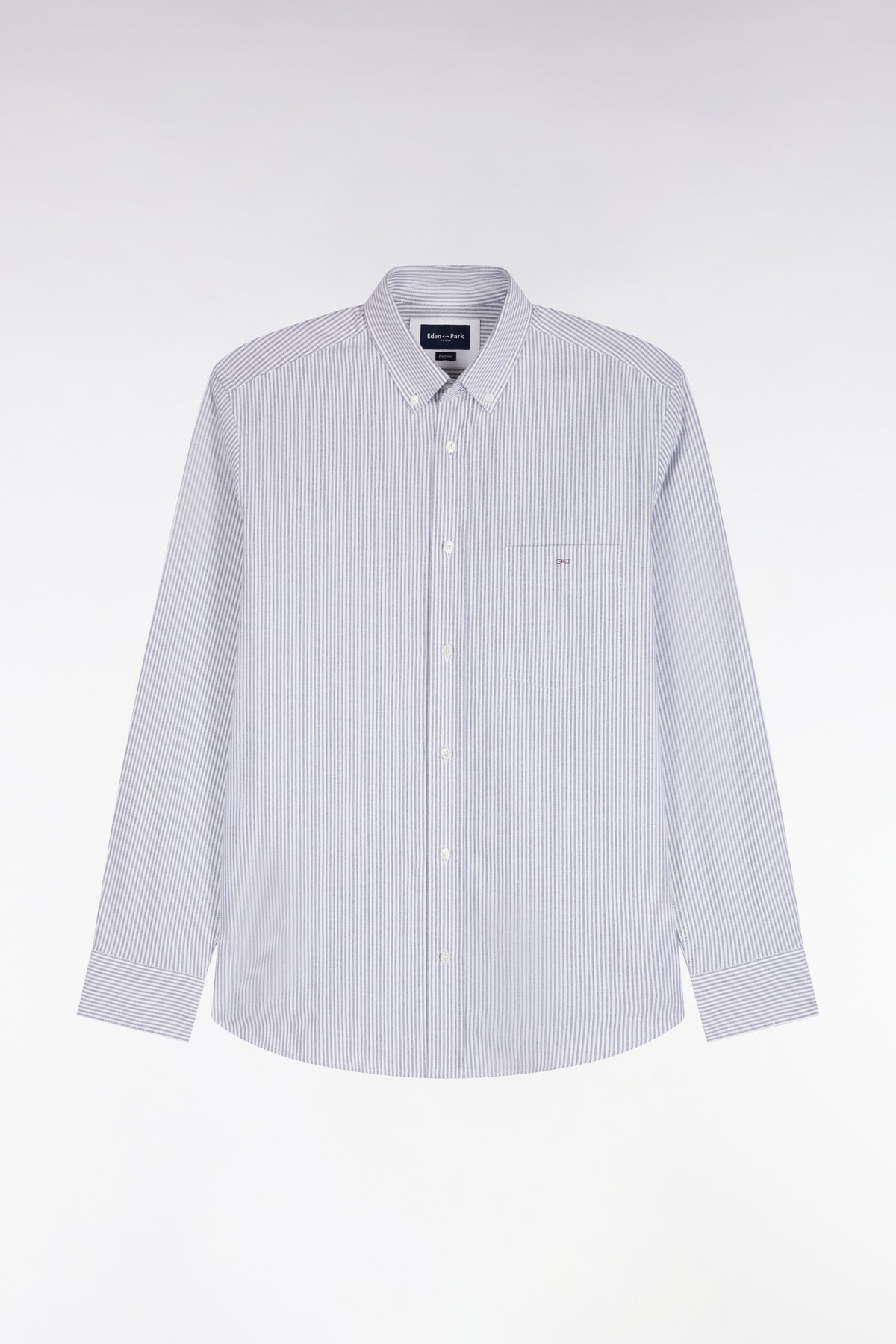 Straight cut navy stick striped cotton shirt