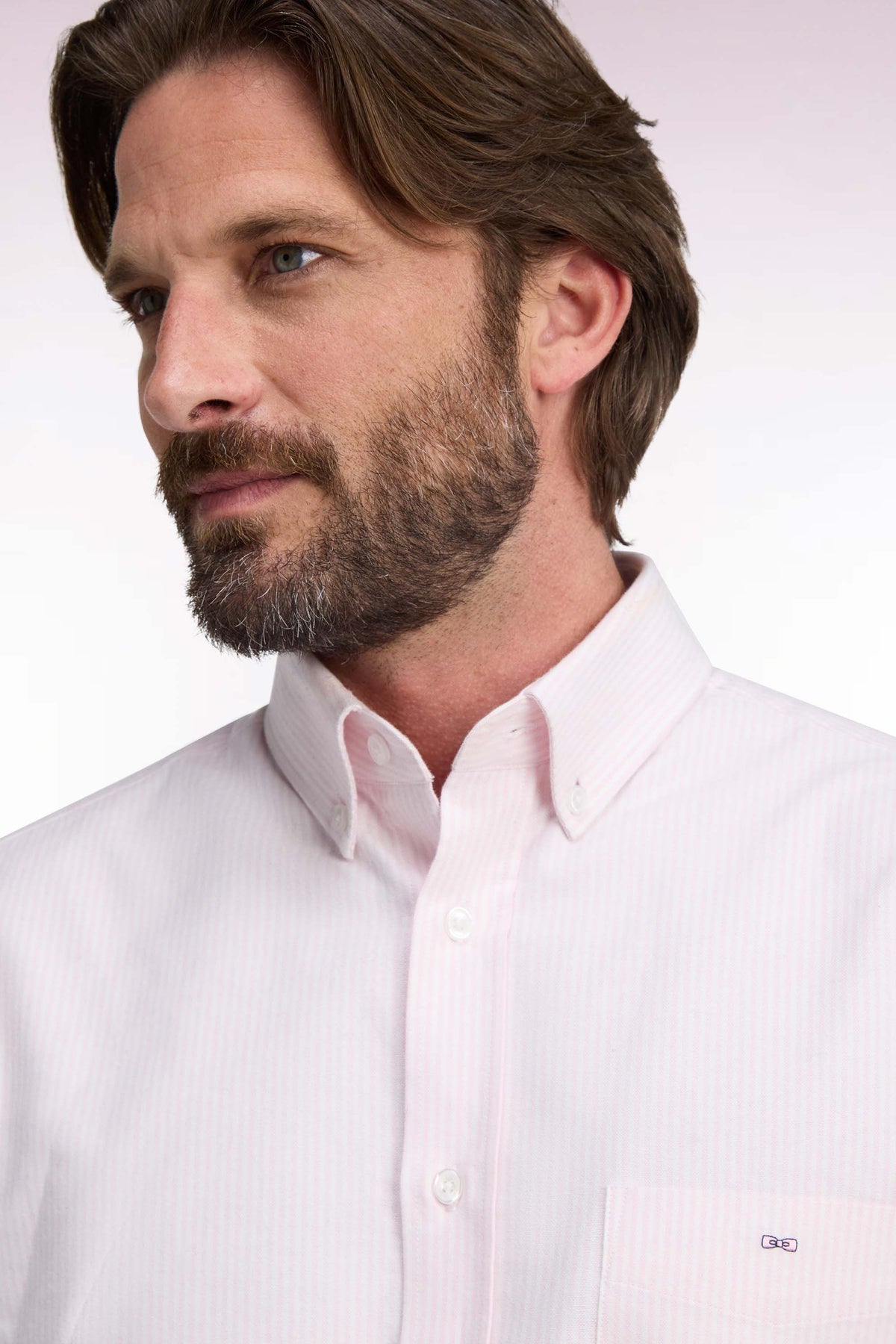 Straight-cut pink stick-striped cotton shirt