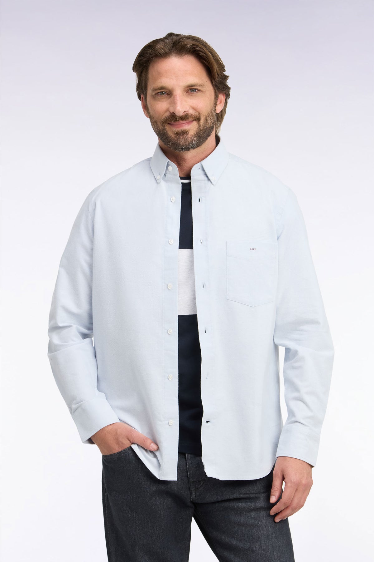 Chemise unie en coton gris clair coupe droite