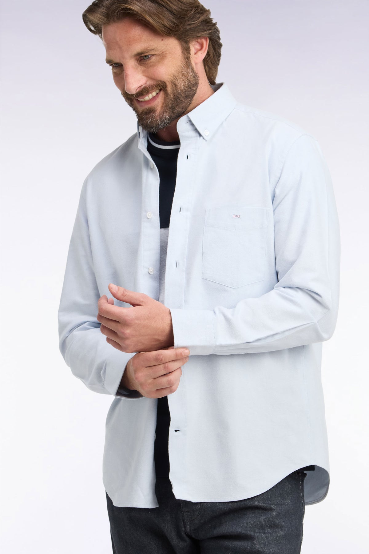 Chemise unie en coton gris clair coupe droite