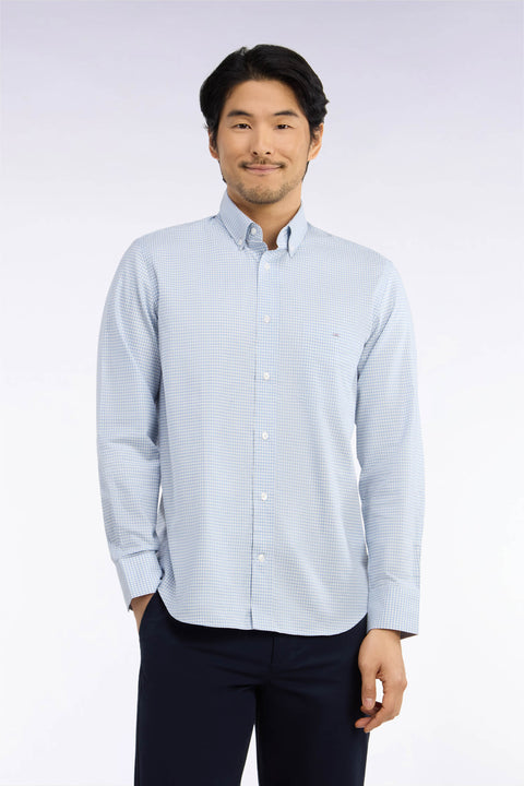 Chemise en coton à carreaux Vichy bleu ciel coupe droite - Image 3