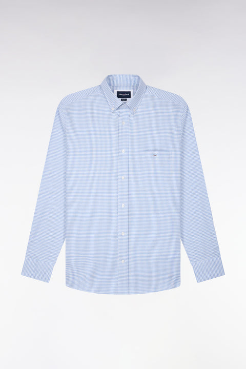 Chemise en coton à carreaux Vichy bleu ciel coupe droite - Image 2