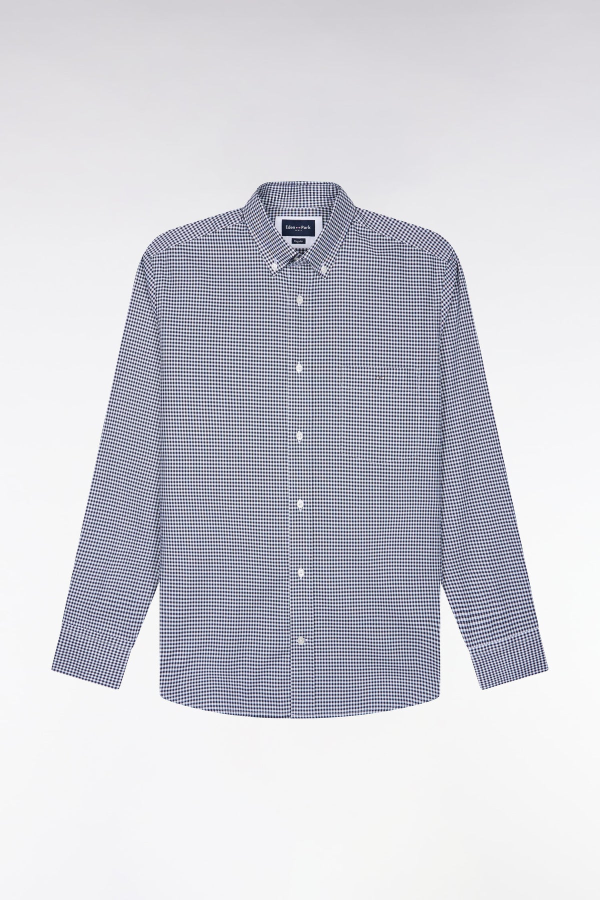 Straight cut navy gingham check cotton shirt