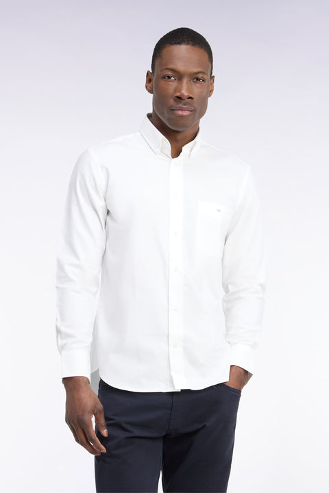 Chemise unie en coton blanc coupe droite - Image 3